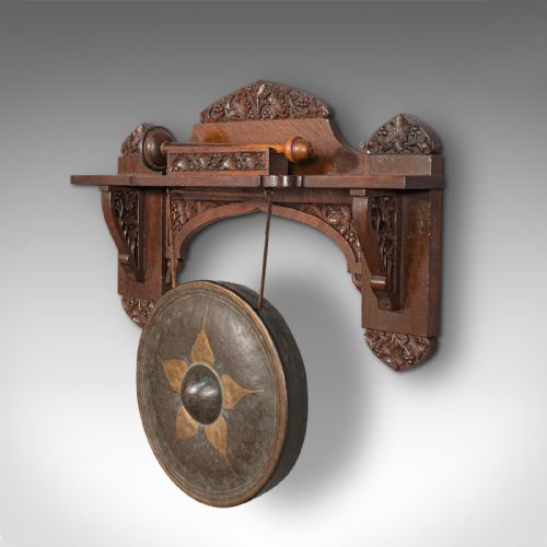 fig 5. Antique Wall Gong, Indian, Oak, Dinner, Ceremonial Monastery Chime, Circa 1900