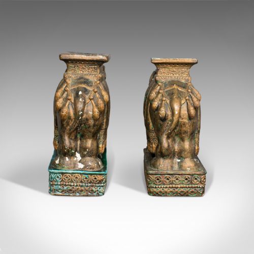 fig 2. Pair Of, Antique Decorative Elephant Side Table, Indian, Ceramic, Occasional