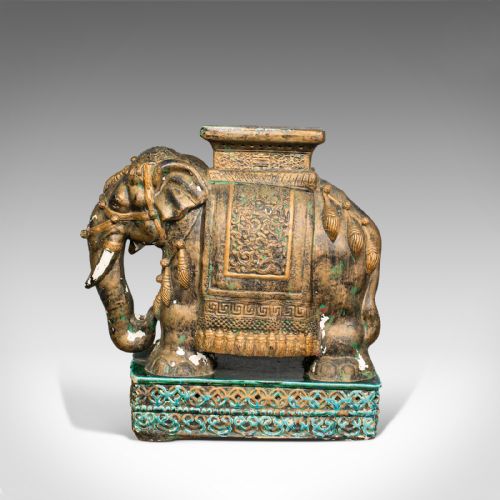 fig 3. Pair Of, Antique Decorative Elephant Side Table, Indian, Ceramic, Occasional