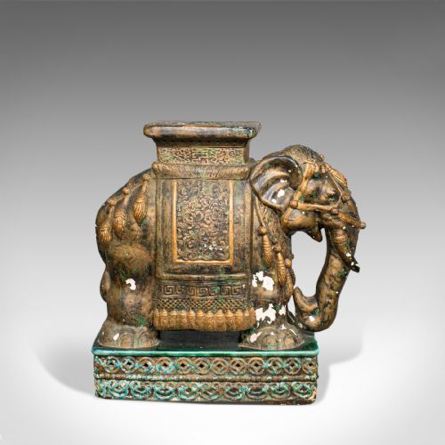 fig 4. Pair Of, Antique Decorative Elephant Side Table, Indian, Ceramic, Occasional