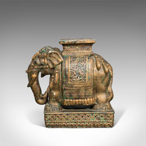 fig 5. Pair Of, Antique Decorative Elephant Side Table, Indian, Ceramic, Occasional