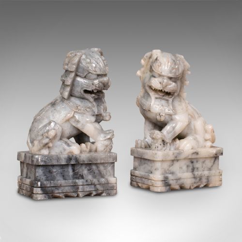 Pair, Antique Decorative Dogs of Fu, Chinese, Statue, Ornament, Victorian, 1900