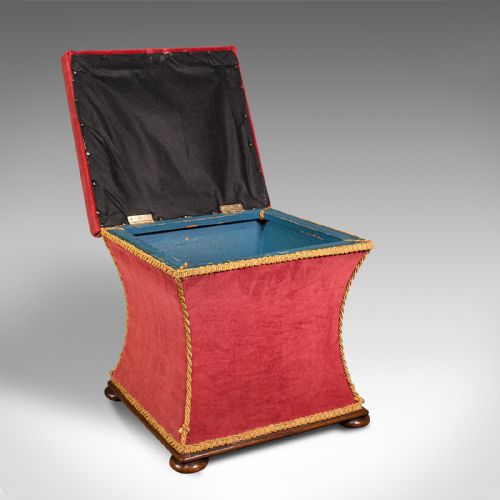 fig 1. Antique Ottoman, English, Velour, Dressing, Sewing Stool, Victorian, Circa 1890