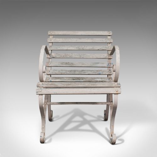 fig 1. Antique Garden Seat, English, Wrought Iron, Slatted, Outdoor Chair, Victorian