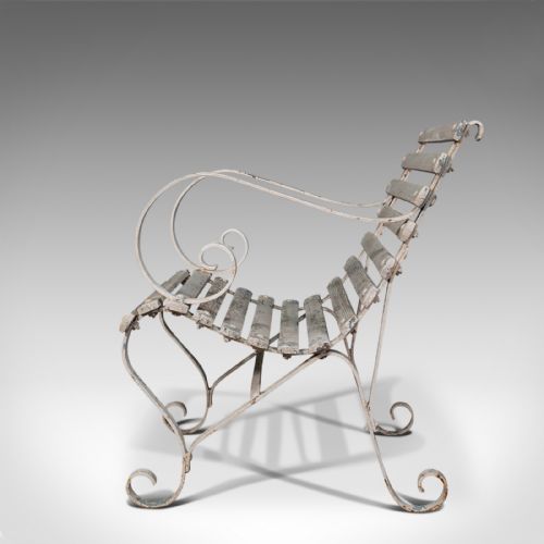 fig 3. Antique Garden Seat, English, Wrought Iron, Slatted, Outdoor Chair, Victorian
