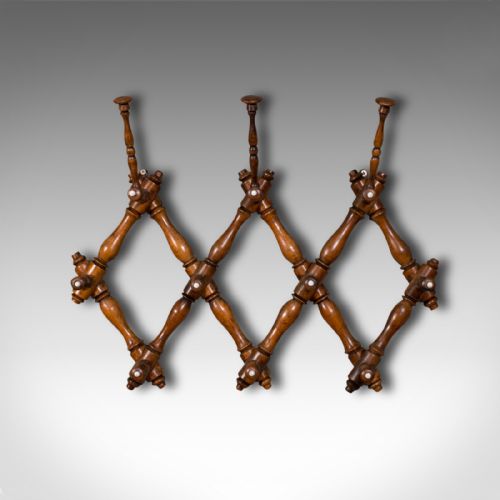 fig 1. Antique Folding Coat Rack, Scottish, Beech, Hallway, Wall, Hat, Edwardian, 1910