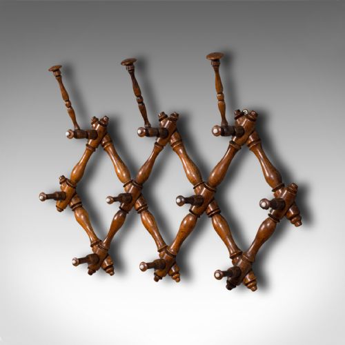 fig 2. Antique Folding Coat Rack, Scottish, Beech, Hallway, Wall, Hat, Edwardian, 1910