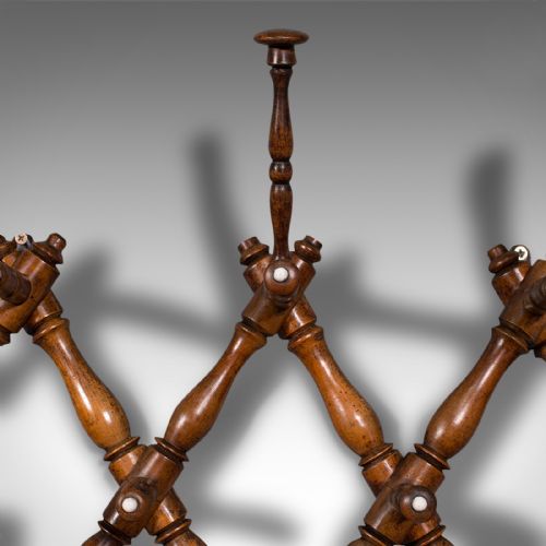 fig 3. Antique Folding Coat Rack, Scottish, Beech, Hallway, Wall, Hat, Edwardian, 1910