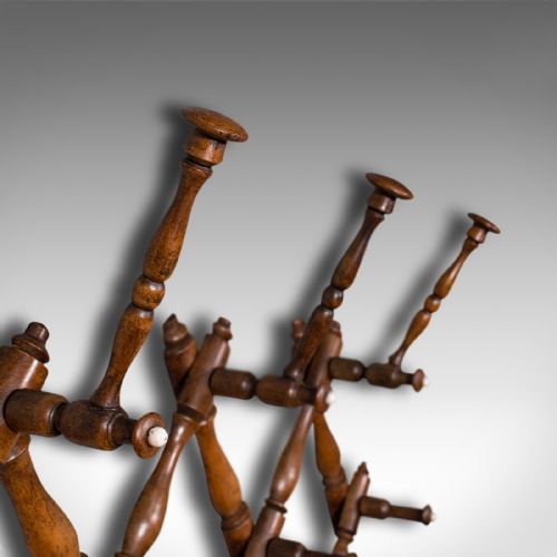 fig 4. Antique Folding Coat Rack, Scottish, Beech, Hallway, Wall, Hat, Edwardian, 1910