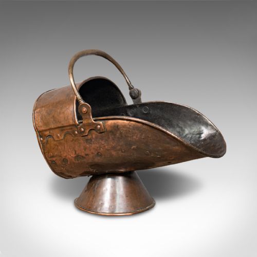 Antique Helmet Fire Basket, Copper, Coal Scuttle, Fireside, Bin, Victorian, 1880