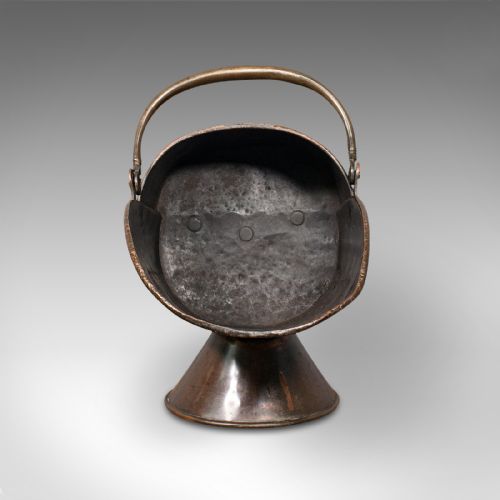 fig 1. Antique Helmet Fire Basket, Copper, Coal Scuttle, Fireside, Bin, Victorian, 1880