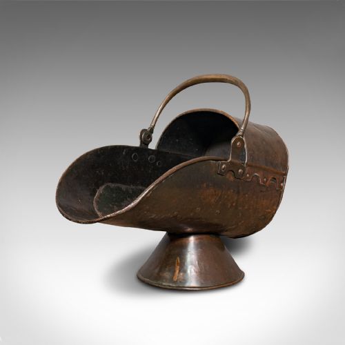 fig 2. Antique Helmet Fire Basket, Copper, Coal Scuttle, Fireside, Bin, Victorian, 1880