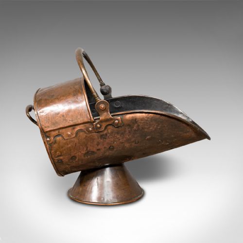 fig 3. Antique Helmet Fire Basket, Copper, Coal Scuttle, Fireside, Bin, Victorian, 1880