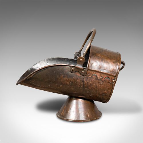 fig 4. Antique Helmet Fire Basket, Copper, Coal Scuttle, Fireside, Bin, Victorian, 1880