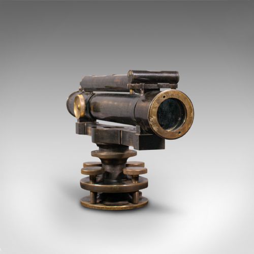fig 3. Antique Decorative Dumpy Level, English, Brass, Scientific Instrument, Display
