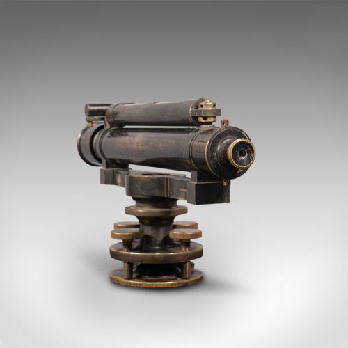 fig 4. Antique Decorative Dumpy Level, English, Brass, Scientific Instrument, Display