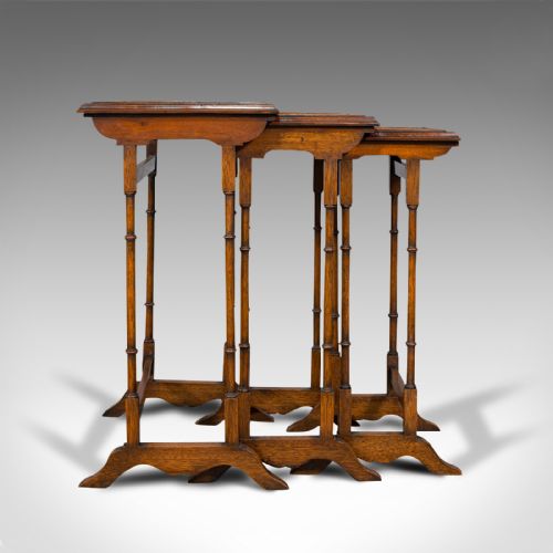 fig 1. Antique Trio of Nest Tables, English, Walnut, Mahogany, Nesting, Side, Edwardian