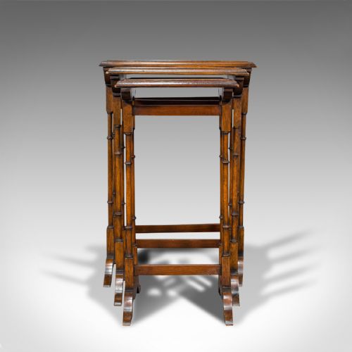 fig 2. Antique Trio of Nest Tables, English, Walnut, Mahogany, Nesting, Side, Edwardian