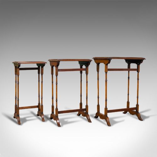 fig 3. Antique Trio of Nest Tables, English, Walnut, Mahogany, Nesting, Side, Edwardian