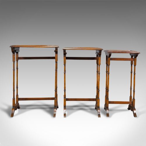 fig 4. Antique Trio of Nest Tables, English, Walnut, Mahogany, Nesting, Side, Edwardian