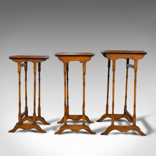 fig 5. Antique Trio of Nest Tables, English, Walnut, Mahogany, Nesting, Side, Edwardian