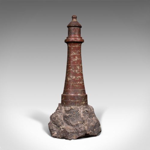 Antique Decorative Lighthouse, English, Cornish Serpentine, Marble, Ornament