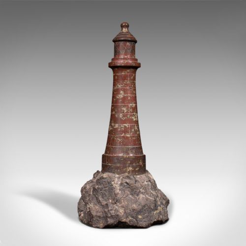 fig 1. Antique Decorative Lighthouse, English, Cornish Serpentine, Marble, Ornament