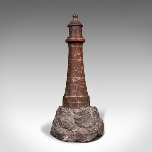 fig 3. Antique Decorative Lighthouse, English, Cornish Serpentine, Marble, Ornament