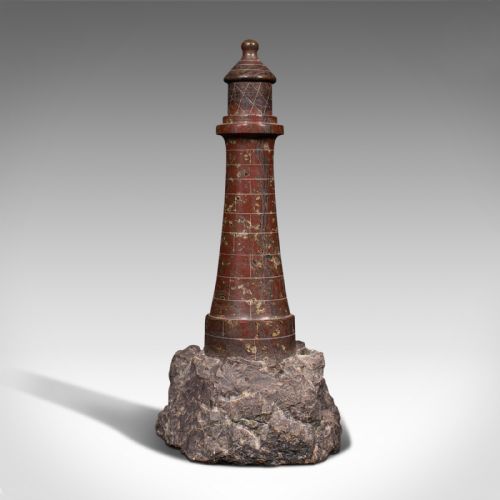 fig 4. Antique Decorative Lighthouse, English, Cornish Serpentine, Marble, Ornament