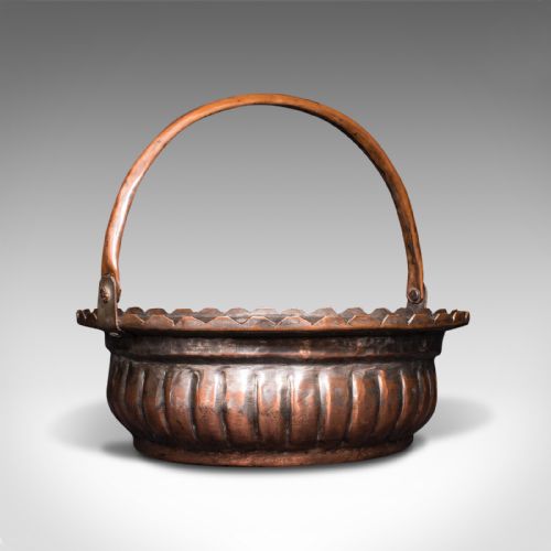 Antique Garden Trug, English, Copper, Basket, Decorative Planter, Victoria, 1880