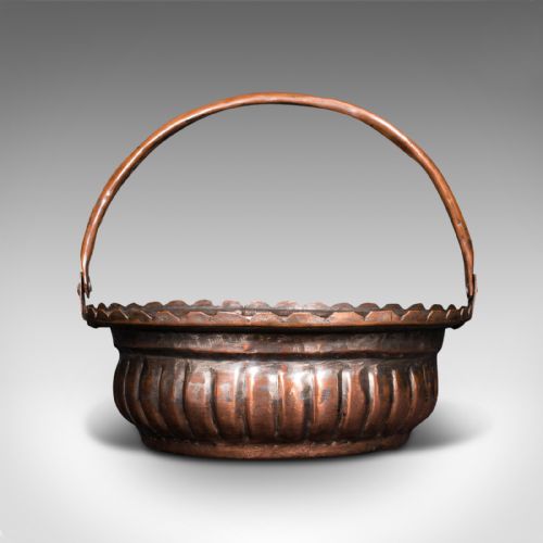 fig 1. Antique Garden Trug, English, Copper, Basket, Decorative Planter, Victoria, 1880