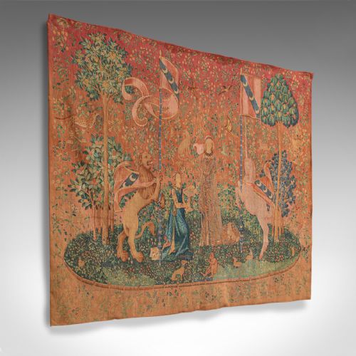 Large Antique Tapestry, French, Needlepoint, the Lady and the Unicorn, C.1920