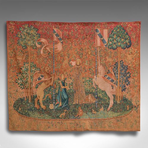 fig 1. Large Antique Tapestry, French, Needlepoint, The Lady and the Unicorn, C.1920