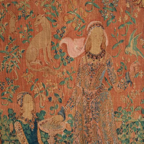 fig 3. Large Antique Tapestry, French, Needlepoint, The Lady and the Unicorn, C.1920