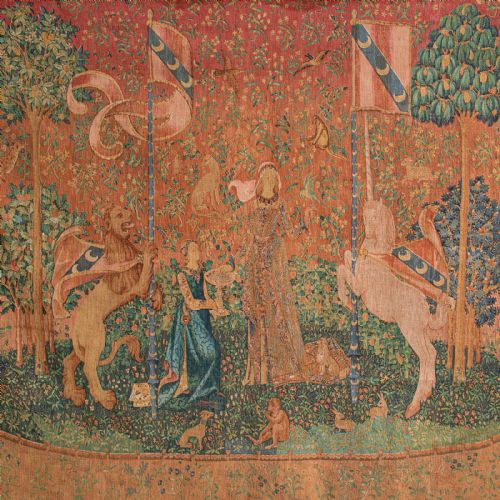 fig 5. Large Antique Tapestry, French, Needlepoint, The Lady and the Unicorn, C.1920