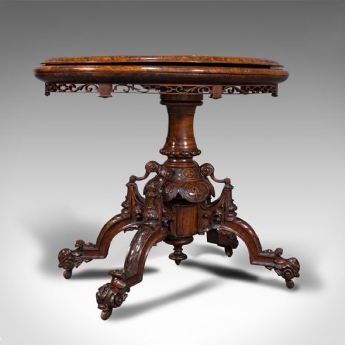 Antique Card Table, English, Walnut, Inlay, Folding, Bridge, Games, Victorian