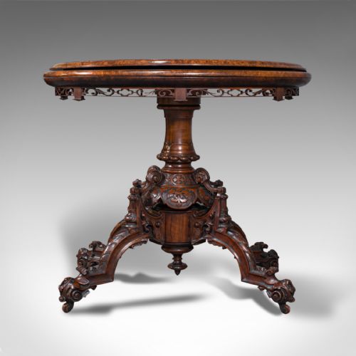fig 1. Antique Card Table, English, Walnut, Inlay, Folding, Bridge, Games, Victorian