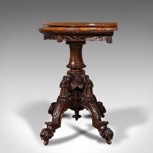 fig 3. Antique Card Table, English, Walnut, Inlay, Folding, Bridge, Games, Victorian