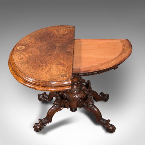 fig 6. Antique Card Table, English, Walnut, Inlay, Folding, Bridge, Games, Victorian