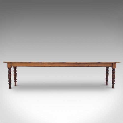 fig 1. Large Antique Farmhouse Table, English, Pine, Mahogany, Kitchen, Dining, C.1900