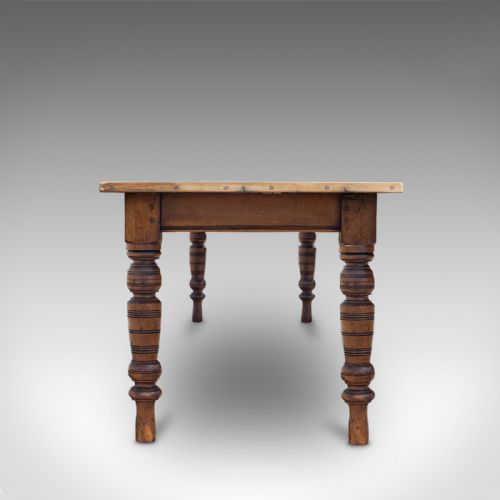 fig 2. Large Antique Farmhouse Table, English, Pine, Mahogany, Kitchen, Dining, C.1900