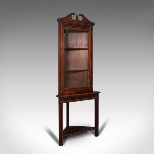 Tall Antique Corner Cabinet on Stand, English, Mahogany, Display Cupboard, 1900