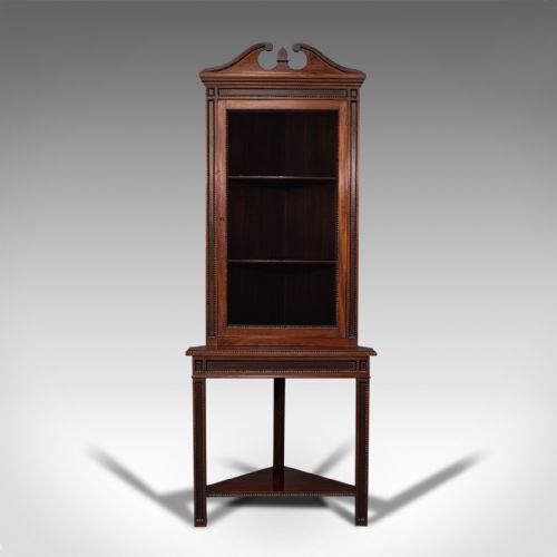 fig 2. Tall Antique Corner Cabinet On Stand, English, Mahogany, Display Cupboard, 1900