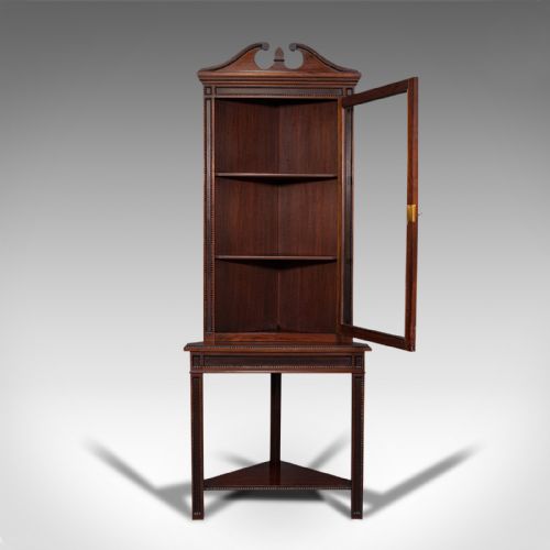 fig 3. Tall Antique Corner Cabinet On Stand, English, Mahogany, Display Cupboard, 1900