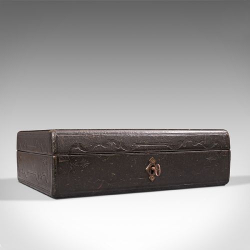 Antique Merchant's Writing Slope, English, Leather, Correspondence Box, C.1890