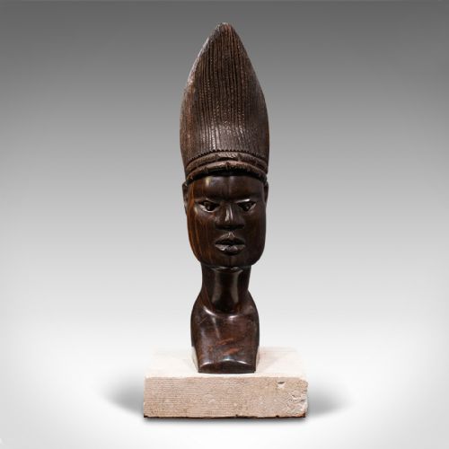 fig 1. Antique Hand Carved Female Bust, African, Ebony, Ornamental Figure, Circa 1900