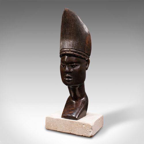 fig 2. Antique Hand Carved Female Bust, African, Ebony, Ornamental Figure, Circa 1900