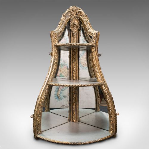 fig 1. Antique Mirrored Corner Shelf, English, Gilt Gesso, Decorative Display, Regency