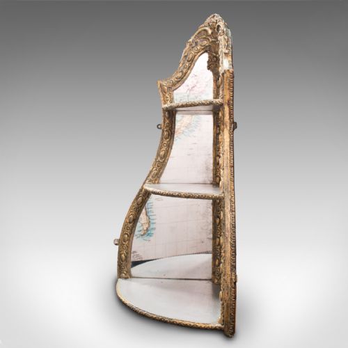 fig 2. Antique Mirrored Corner Shelf, English, Gilt Gesso, Decorative Display, Regency
