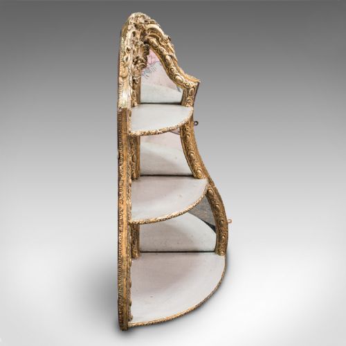 fig 3. Antique Mirrored Corner Shelf, English, Gilt Gesso, Decorative Display, Regency